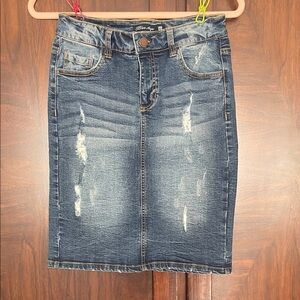 Blue Age Distressed Denim Pencil Skirt size M